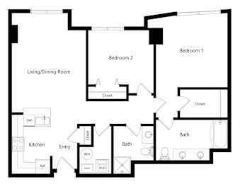 2 beds, 2 baths, 1,056 sqft, $2,219