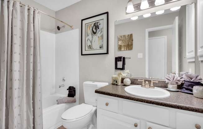 a bathroom with a sink and a toilet and a shower at Madison Brookhaven, Georgia, 30329