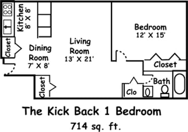 1 bed, 1 bath, 714 sqft, $918