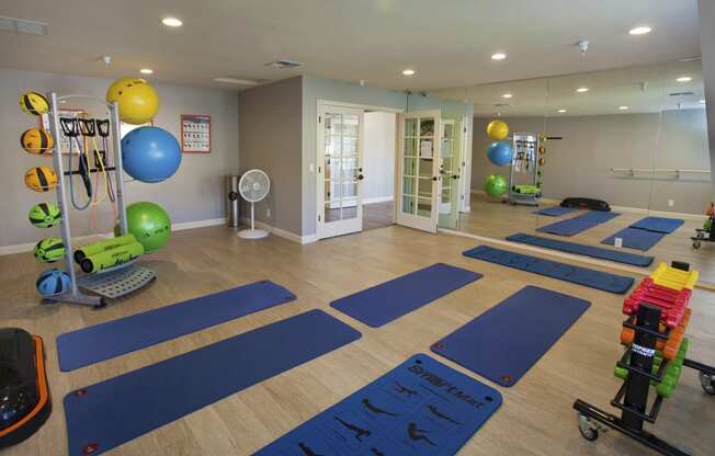 Gym with yoga studio at Club Pacifica, Benicia California