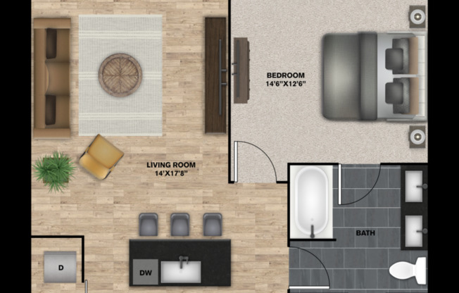 1 bed, 1 bath, 802 sqft, $1,389