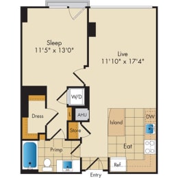  Floor Plan 1 Bed 1 Bath