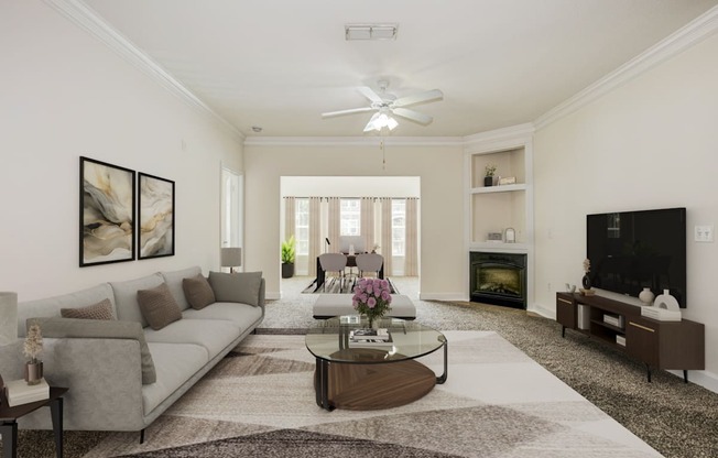 a living room with a couch and a coffee table