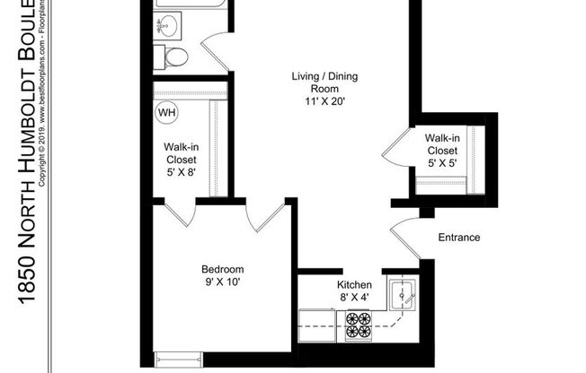1 bed, 1 bath, 501 sqft, $1,495, Unit 102