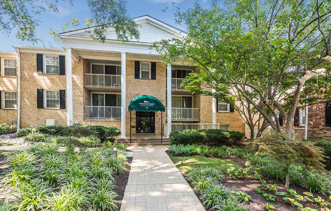 Apartment building with green awning