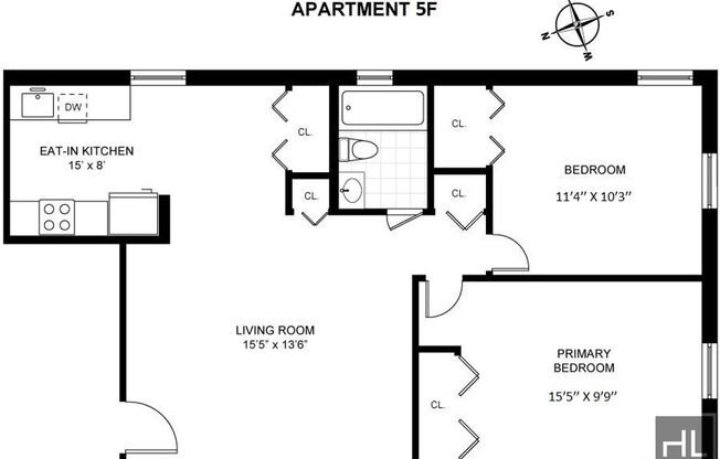 2 beds, 1 bath, $3,200, Unit 5F