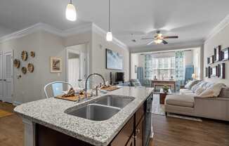 kitchen counter with a sink at The Arbors at East Village, Clayton, NC, 27527