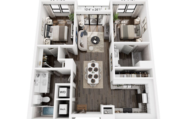 2 beds, 2 baths, 986 sqft, $2,454