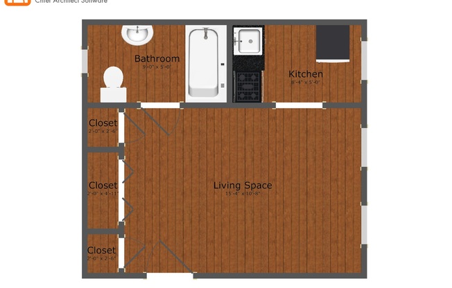 Studio, 1 bath, 208 sqft, $965, Unit 100