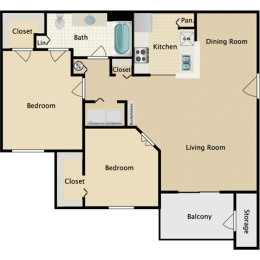 2 beds, 1 bath, 905 sqft, $1,277