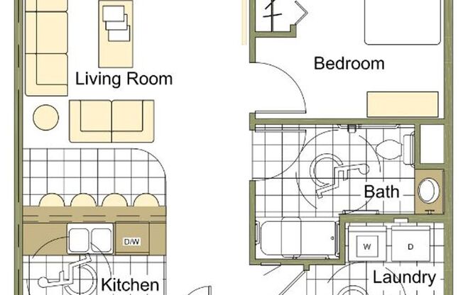 1 bed, 1 bath, 609 sqft, $870, Unit 116