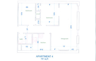 2 beds, 1 bath, $3,800, Unit 4