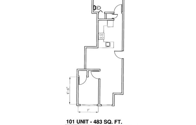 1 bed, 1 bath, 442 sqft, $1,415, Unit B101