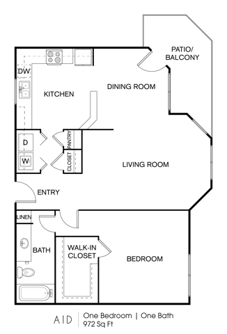 A1D4 Floor Plan 1 Bed 1 Bath