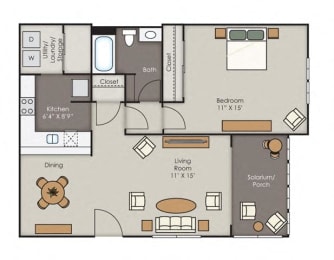 1 bed, 1 bath, 744 sqft, $1,360