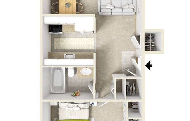 1 bed, 1 bath, 581 sqft, $1,300, Unit 126