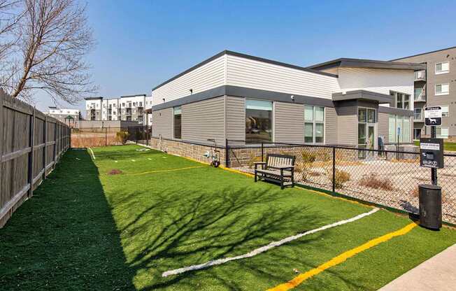 dog park and a bench at Lake Shore Apartments, Ankeny, IA