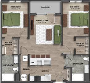 2 beds, 2 baths, 949 sqft, $1,596