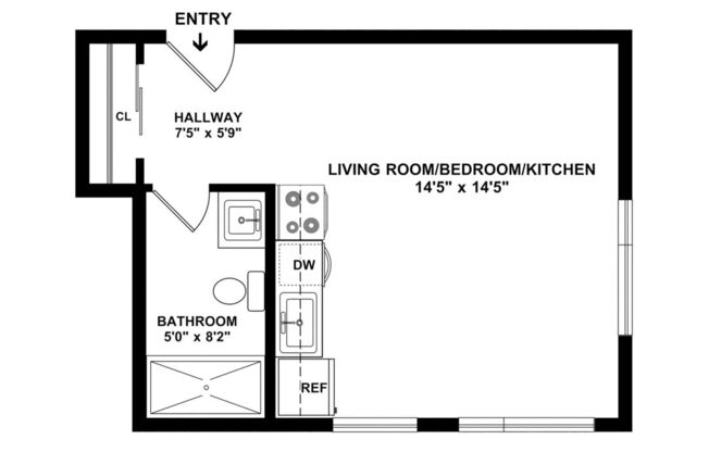 Studio, 1 bath, 303 sqft, $1,965