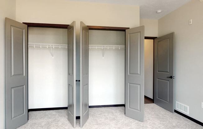 Closet space in the guest bedroom in the two bedroom Shine floor plan at Haven at Uptown in Lincoln, NE