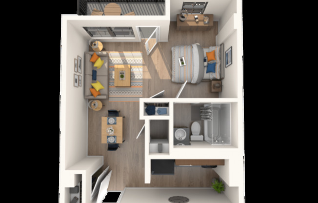 Studio, 1 bath, 398 sqft, $1,243