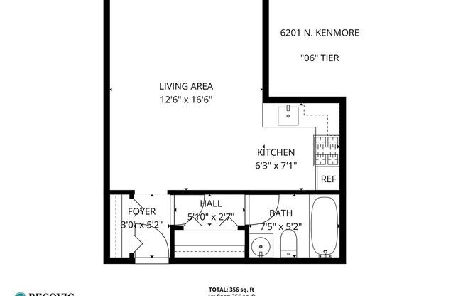 Studio, 1 bath, 356 sqft, $1,475, Unit 506