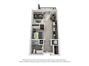 Studio, 1 bath, 553 sqft, $1,700