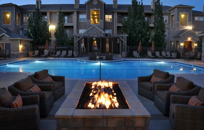 Poolside Seating and Fire Pit at Apartments Near Park Meadows Mall Colorado