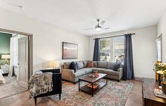 a living room with a couch and a coffee table