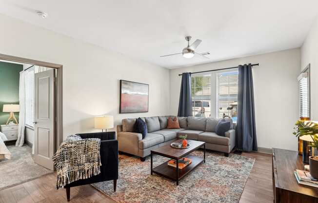 a living room with a couch and a coffee table