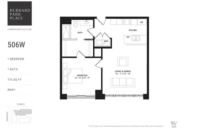 1 bed, 1 bath, 775 sqft, $2,145, Unit 506W