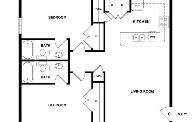 2 beds, 2 baths, 1,000 sqft, $1,126