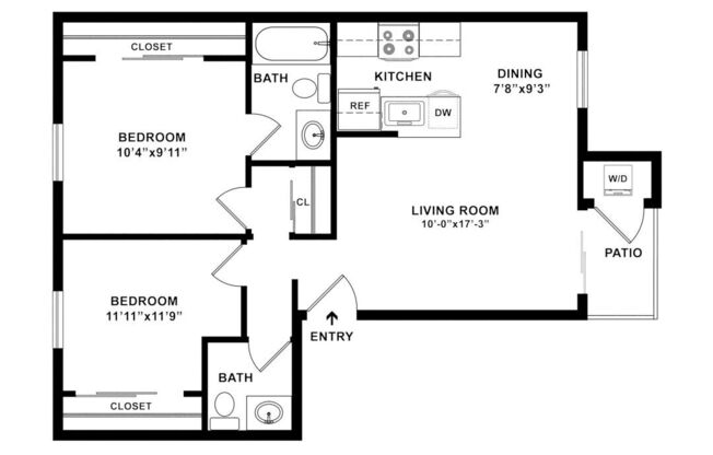 2 beds, 1 bath, 848 sqft, $3,108