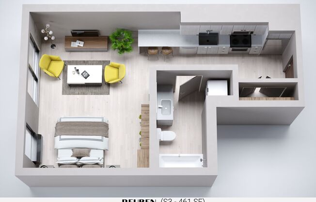 Studio, 1 bath, 461 sqft, $1,195, Unit 302