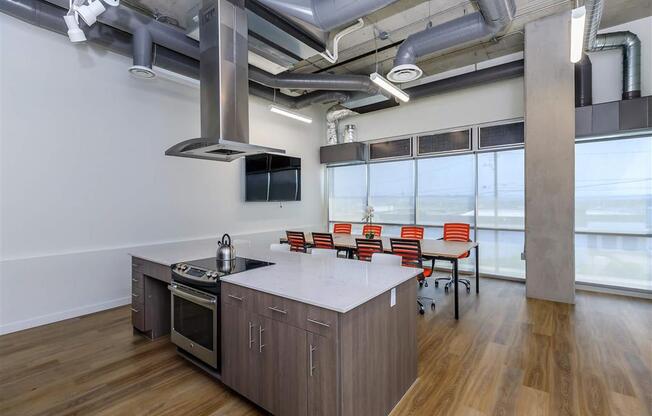 a kitchen and dining area in an office at Jefferson Yards, Tacoma