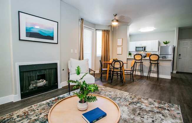 Living Area With Fireplace at Octave Apartments, Las Vegas, NV, 89123