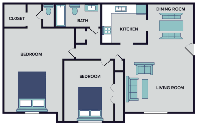 2 beds, 1.5 baths, 1,300 sqft, $949