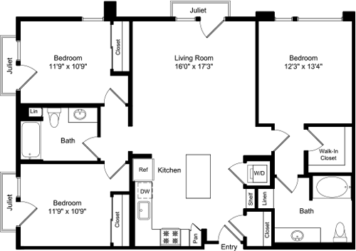 3 beds, 2 baths, 1,312 sqft, $4,500, Unit 2303