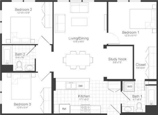3 beds, 2 baths, 1,175 sqft, $5,200, Unit 302