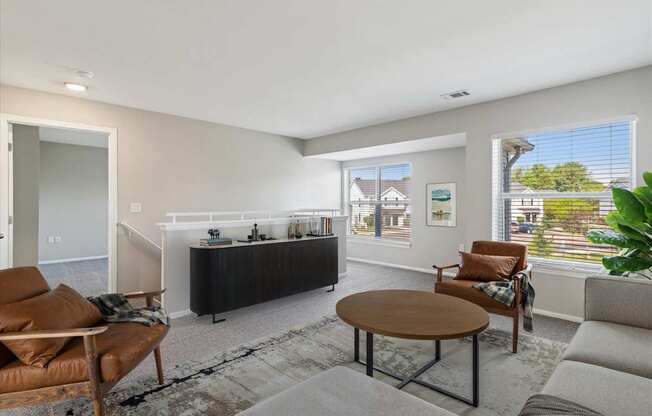 Spacious Living Area with Carpet