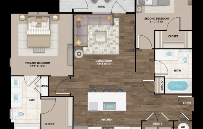2 beds, 2 baths, 1,013 sqft, $1,411