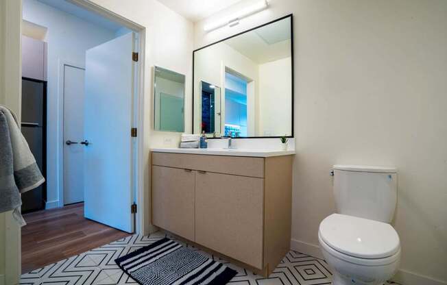 a bathroom with a toilet and a sink and a mirror
