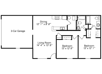 2 beds, 2 baths, 1,079 sqft, $1,665