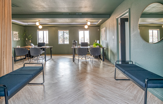 Front desks inside leasing office at Treehouse in Albuquerque, New Mexico