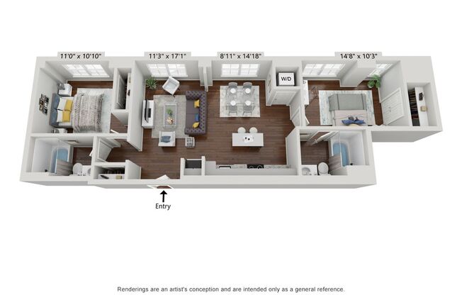 2 beds, 2 baths, 806 sqft, $1,725, Unit Unit 805