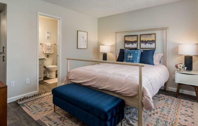 Bedroom with cozy bed at Sofia Apartments, Tempe, AZ