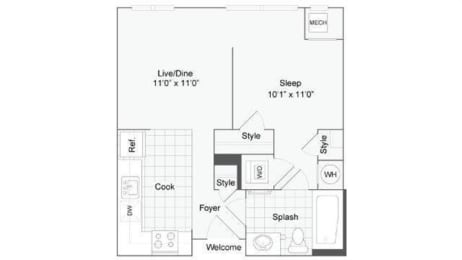 Studio, 1 bath, 596 sqft, $1,760