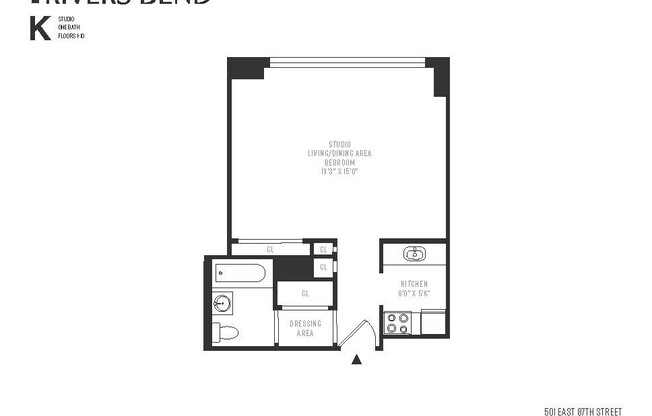 Studio, 1 bath, 480 sqft, $4,100, Unit 4K