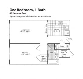 1 bed, 1 bath, 625 sqft, $1,049