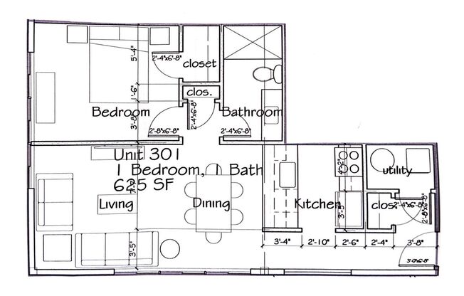 1 bed, 1 bath, 625 sqft, $2,000, Unit #301